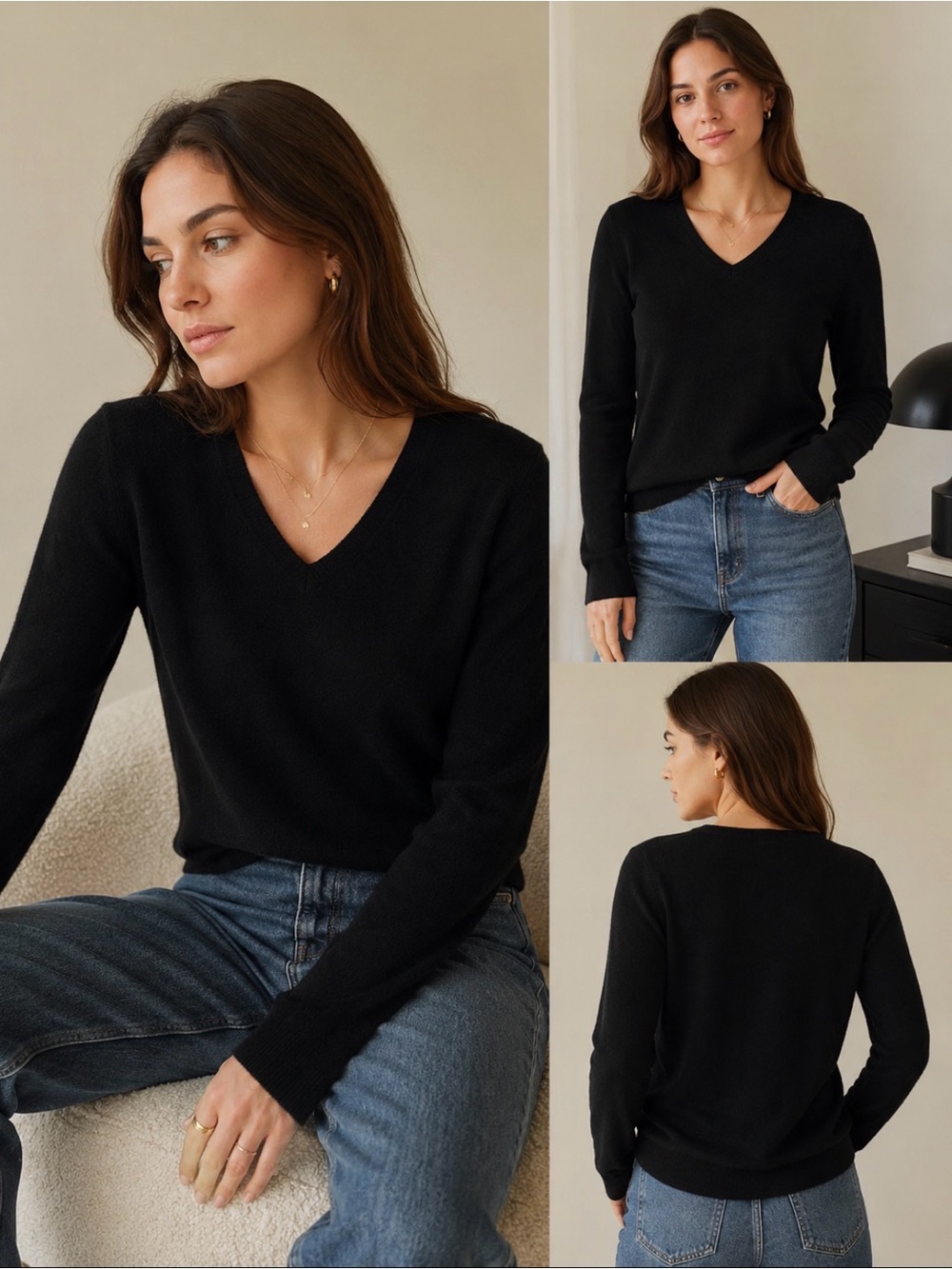 Only Mine V Neck Pullover 2Ply Cashmere Sweater Sz Small